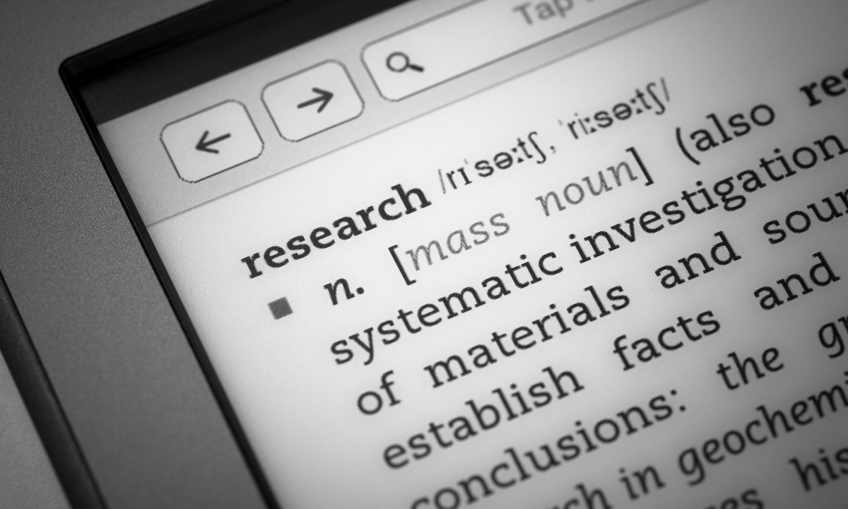 a dictionary definition of the word "research"