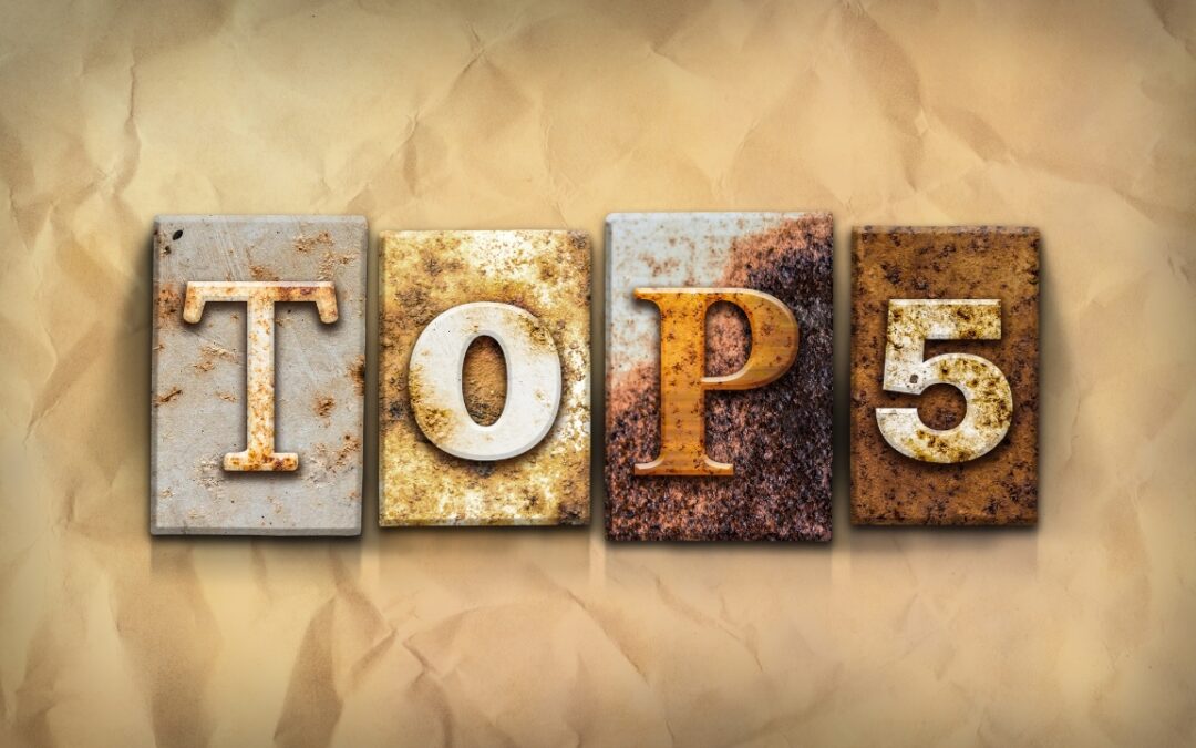 metal rectangles with letters and numbers that spell out "top 5"