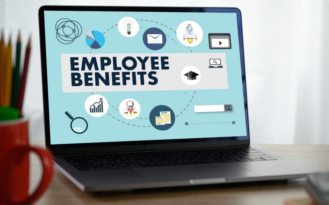 a laptop with a graphic showing employee benefits